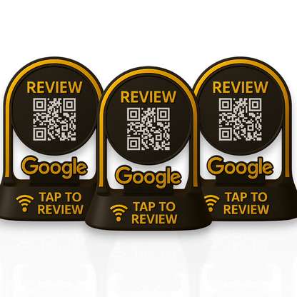 Google Review Tap Stand – NFC & QR Code Business Display (Black & Gold)