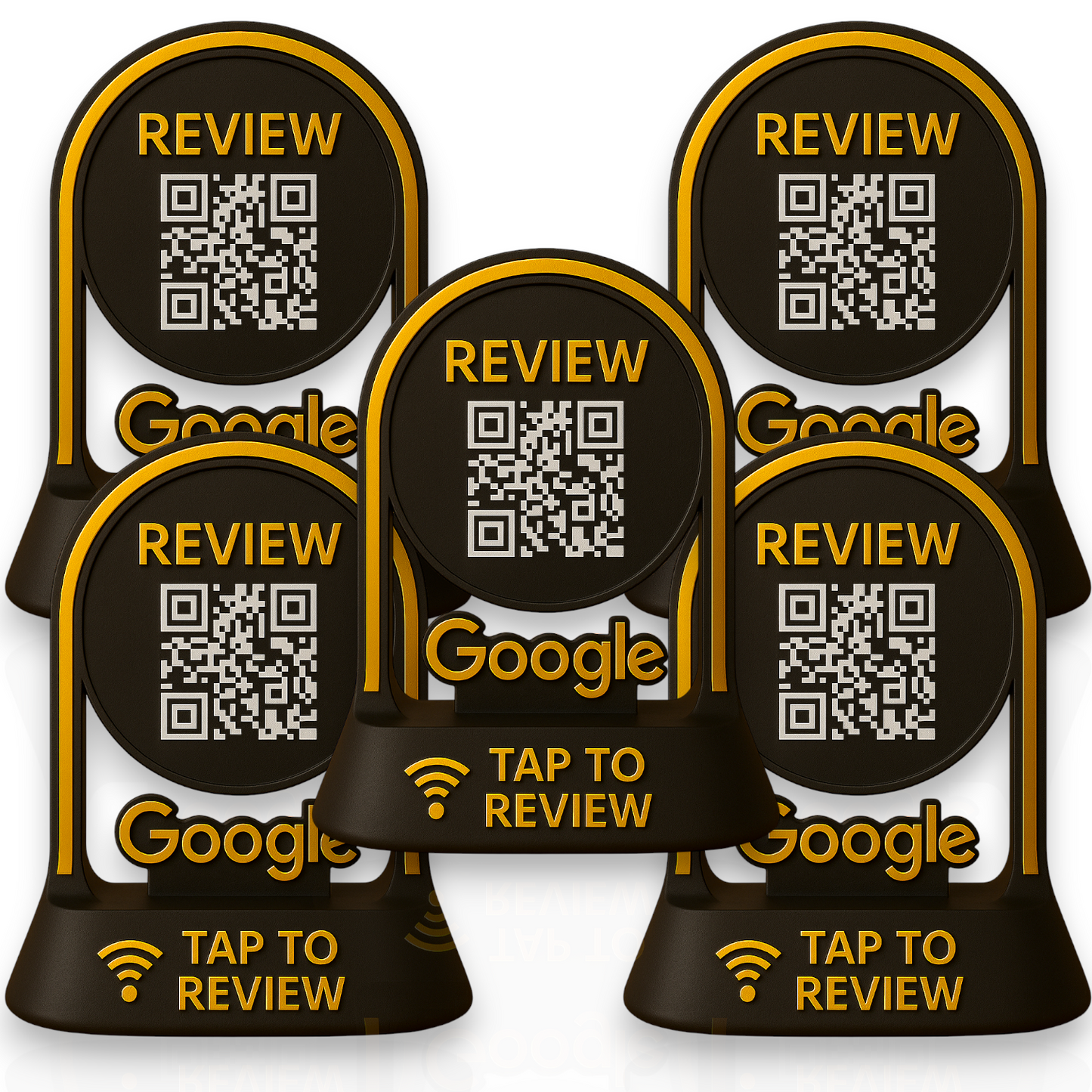 Google Review Tap Stand – NFC & QR Code Business Display (Black & Gold)