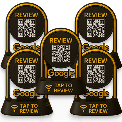 Google Review Tap Stand – NFC & QR Code Business Display (Black & Gold)