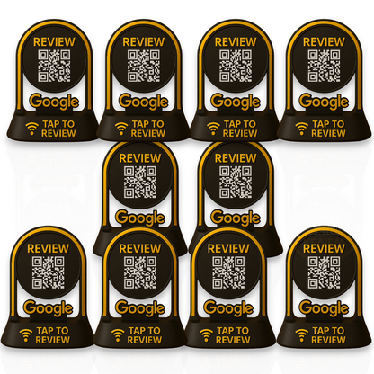Google Review Tap Stand – NFC & QR Code Business Display (Black & Gold)